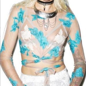 For Love & Lemons Turquoise Wrap Top